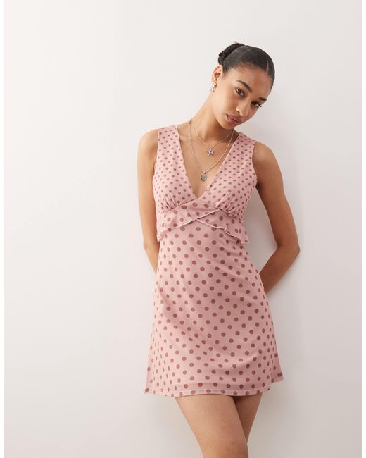 Reclaimed (vintage) Pink – luftiges minikleid mit punkte-mustermix