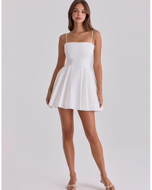 House Of Cb White Dolly Cotton Flared Mini Sundress