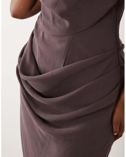 ASOS Natural Square Neck Draped Bodice And Waist Detail Maxi Dress With Side Split
