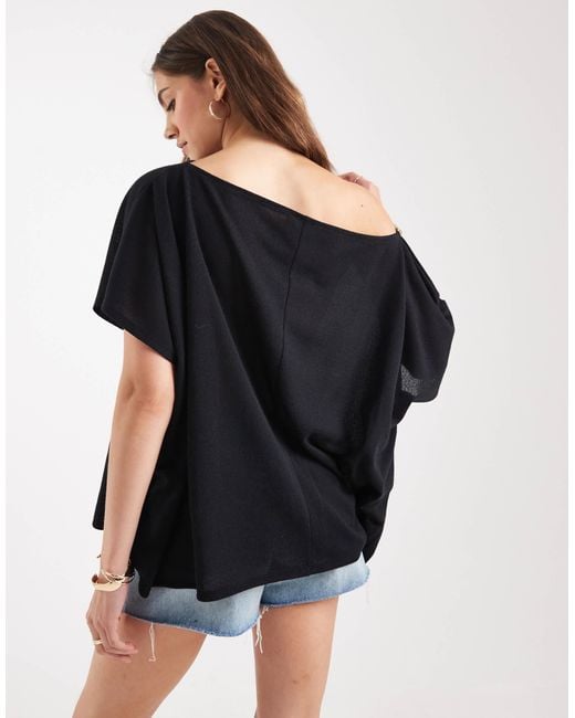 ASOS Black Textured Semi Sheer Knit Off Shoulder Cape Top