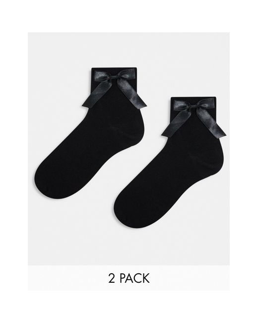 ASOS Black 2 Pack Bow Ankle Socks