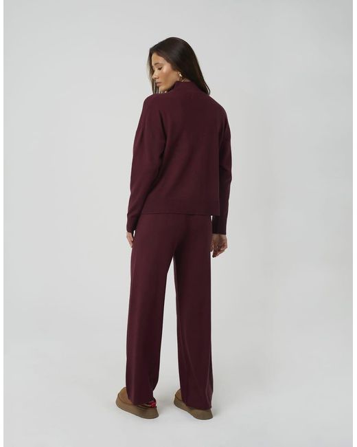 Brave Soul Purple Knitted Zip Neck Jumper And Trouser Set