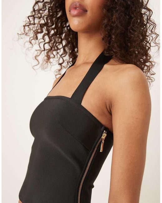 ASOS Black Bandage Halter Strap Top