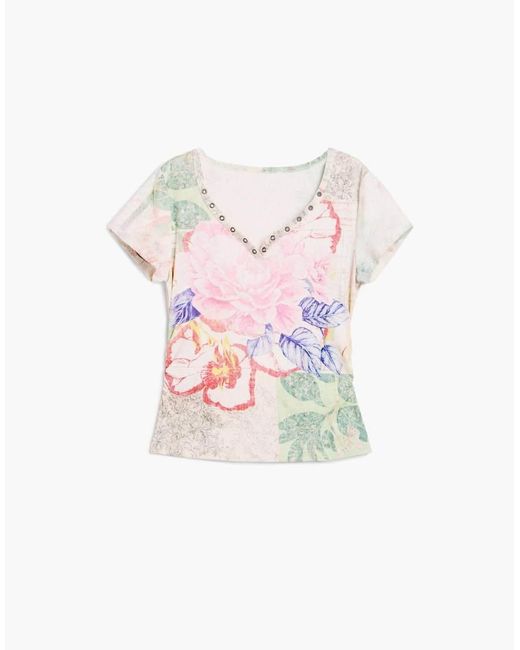 Desigual White Printed T-Shirt 100% Cotton