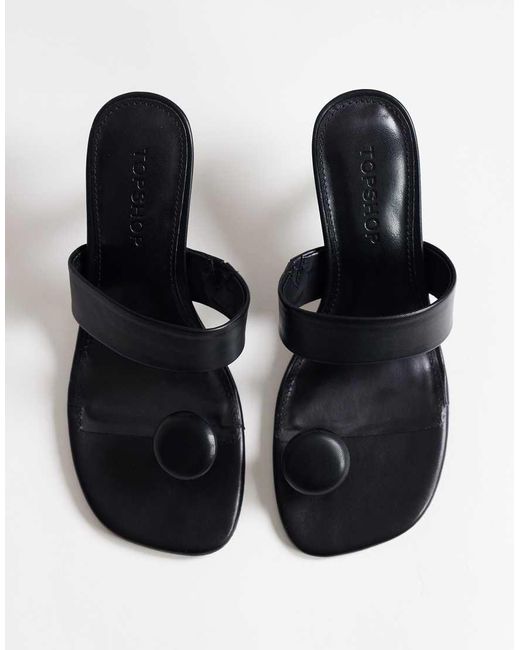 TOPSHOP Black Natalie Toe Thong Angular Mid Heel Sandals