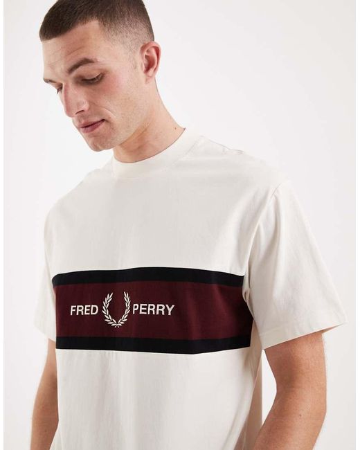 Fred Perry White Embroidered Panel Logo T-shirt for men