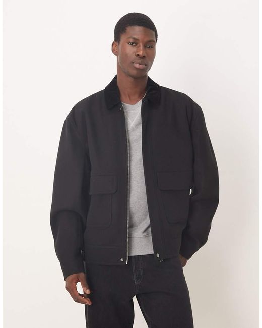 Chaqueta Negra Con Solapas En Contraste De Tejido Efecto Lana De ASOS de hombre de color Blue