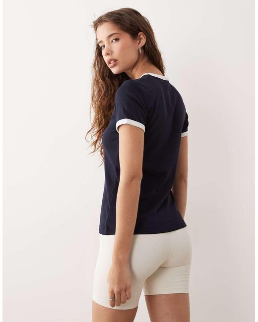 ARKET Blue Slim Fit Ribbed T-shirt With Trim
