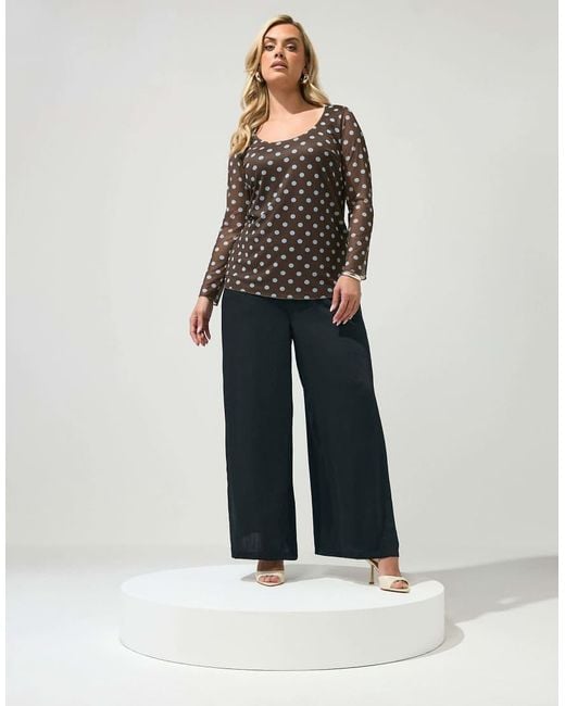 Yours Clothing Black Polka Dot Long Sleeve Top