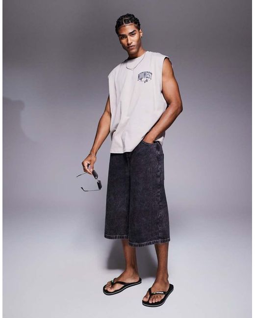 Top Senza Maniche Oversize Color Pietra Con Stampa Western di ASOS in Gray da Uomo