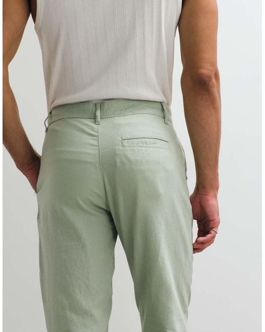 ASOS Natural Co-Ord Tapered Linen Blend Trousers for men