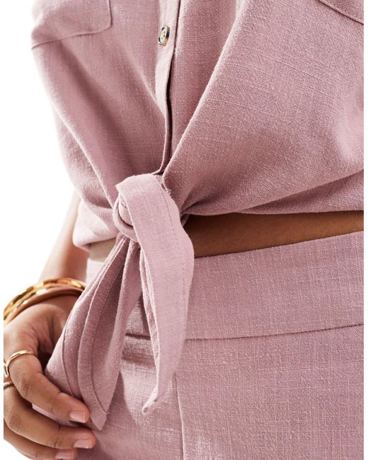 Chemise d'ensemble en lin nouée devant Pieces en coloris Pink