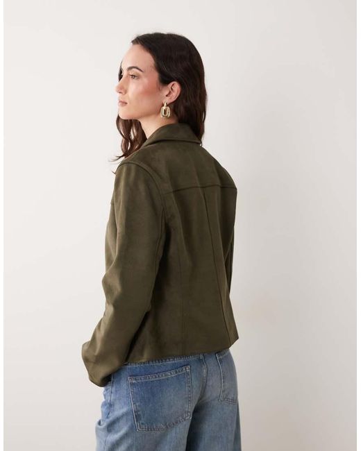 Abercrombie & Fitch Green Fitted 90s Faux Suede Jacket