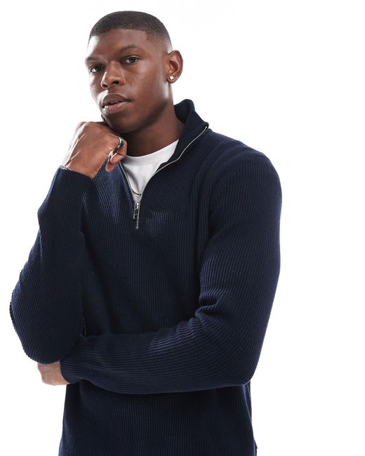 Jack & Jones – gerippter pullover aus grobstrick in Blue für Herren