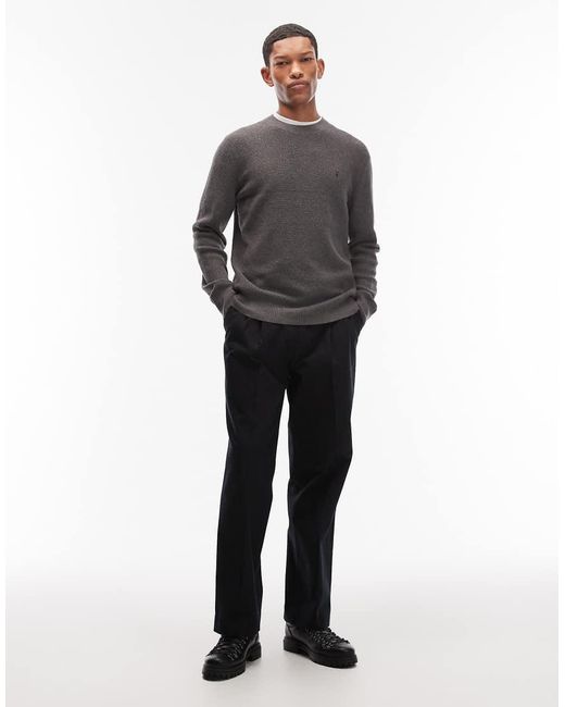 AllSaints Gray Waffle Knit Crew Neck Logo Jumper for men