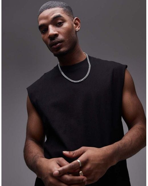 Topman Black Crop Fit Sleeveless T-Shirt for men