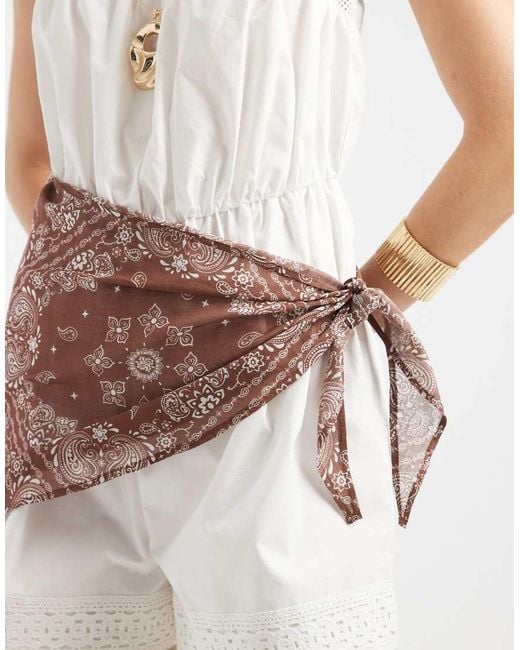 ASOS White Lace Trim Playsuit With Scarf Waist