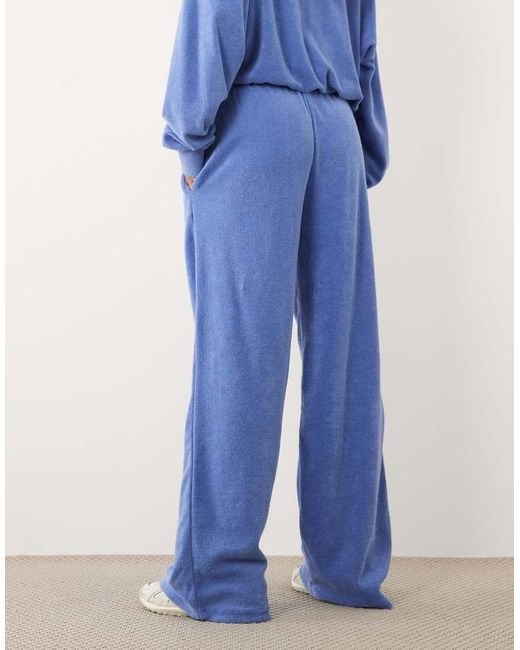 Kaiia Blue Cotton Rich Embroidered Logo Wide Leg Towelling joggers Co-ord