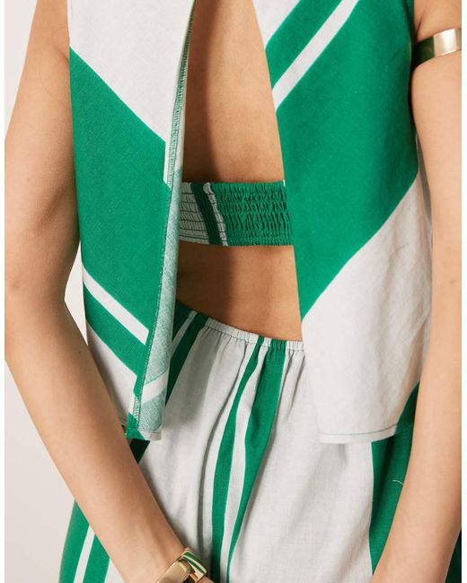 ASOS Gelaagde Gestreepte Jumpsuit Met Open Achterkant in het Green