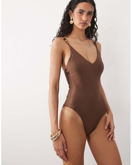 Accessorize Brown Beaded Swimsuit