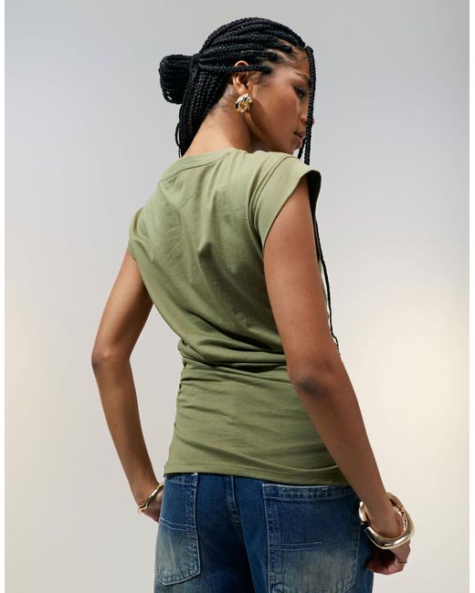 ASOS Green Corset Waist Sharp Shoulder Tank Top