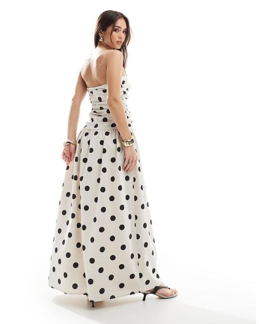4th & Reckless White Contains Linen Bandeau Ruched Drop Waist Maxi Dress