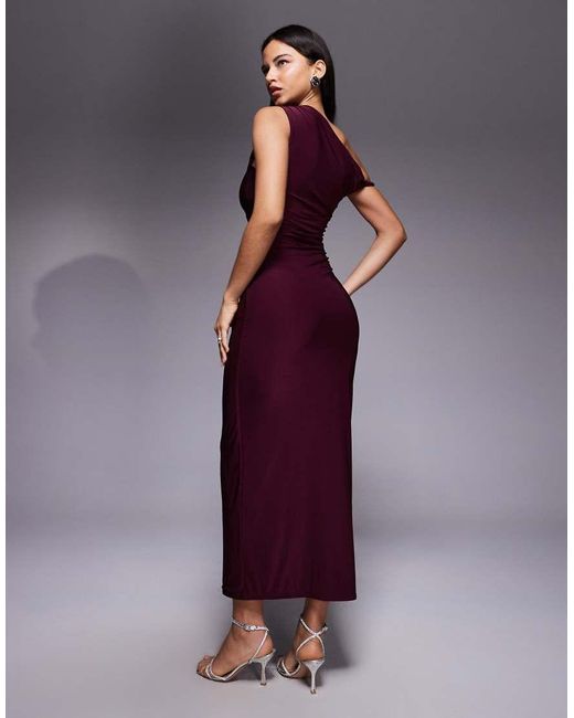 Kaiia Purple Exclusive Double Laye Slinky Twist Off The Shoulder Bodycon Maxi Dress