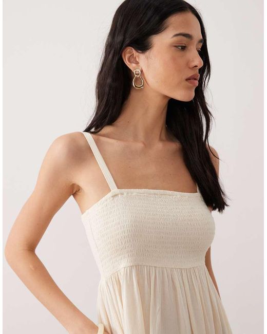 Free Society Natural Shirred Beach Mini Dress