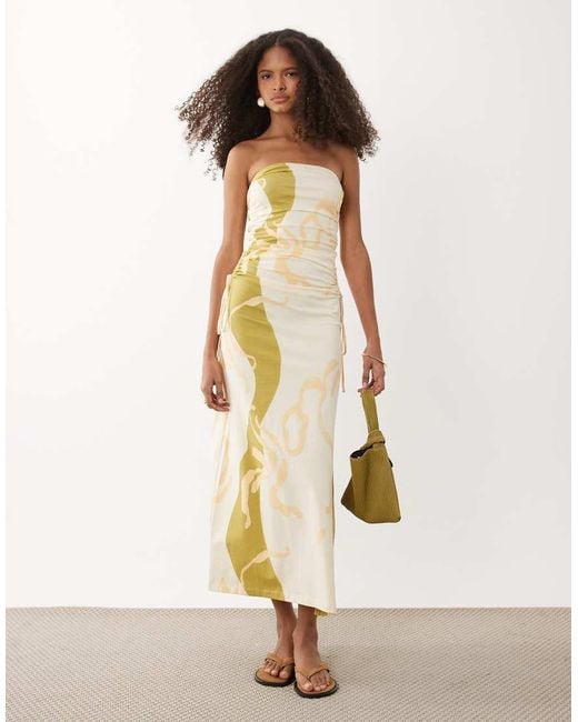 ASOS Natural Bandeau Ruched Side Midi Dress