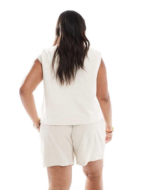 ASOS White Asos Design Curve Relaxed Dad Shorts With Linen