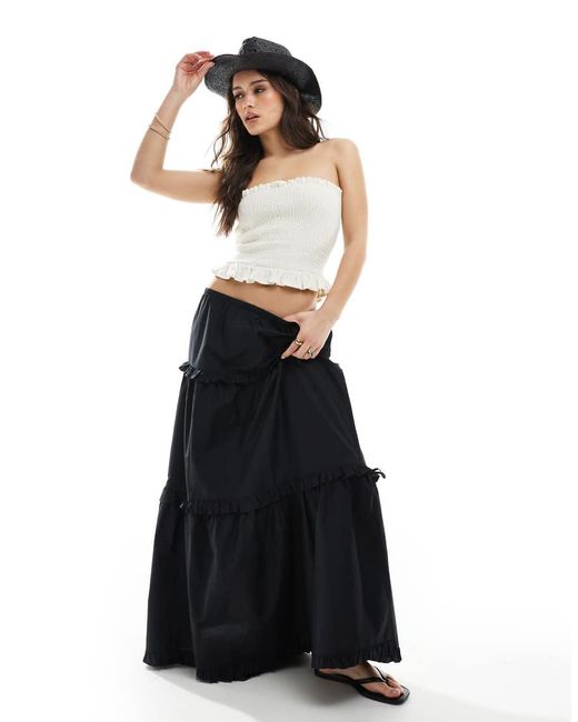 Monki White Tiered Maxi Skirt With Ruffle Detail
