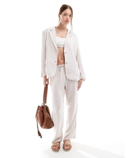 Vero Moda White Linen Blend Oversized Blazer Co-ord