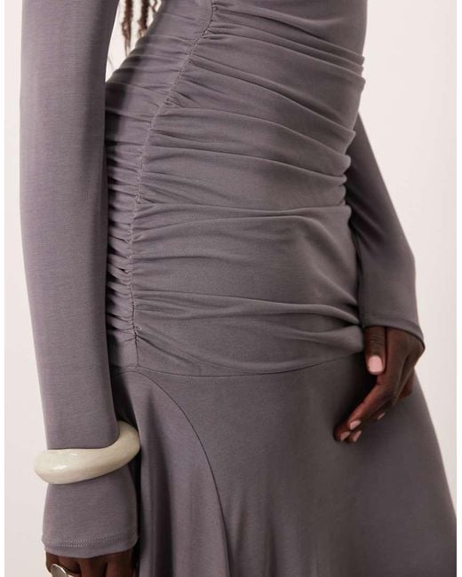 ARRANGE Natural Long Sleeve Drape Maxi Dress