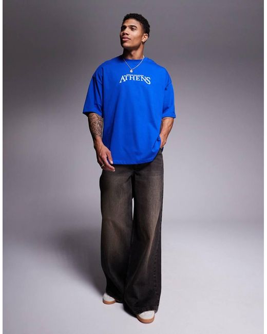 ASOS Oversized T-Shirt Met Grafische Stadsprint in het Blue voor heren