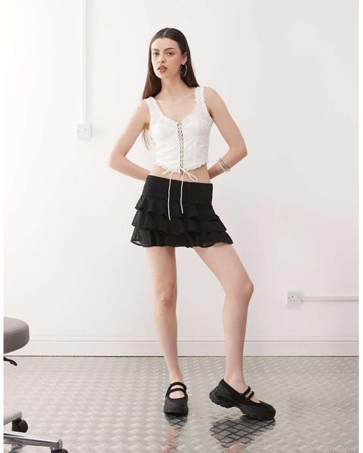 Monki White Frill Edge Corset Top With Lace Up Detail