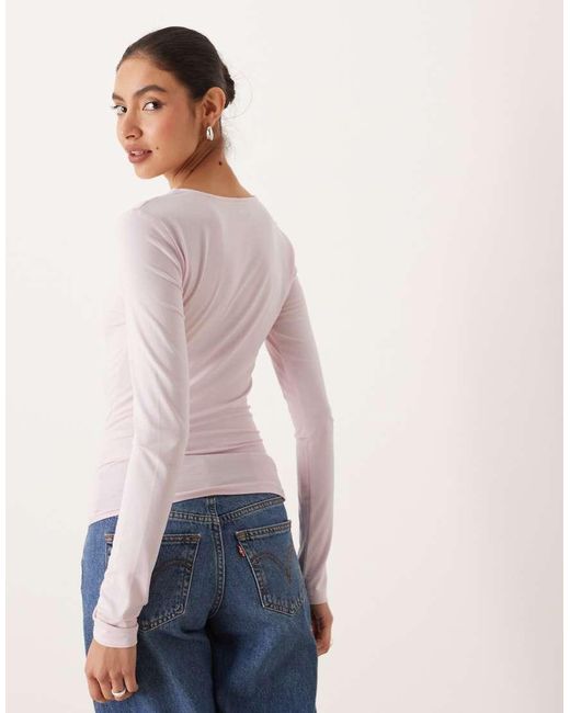 Gina Tricot Pink Jersey Long Sleeve Top With Crew Neck