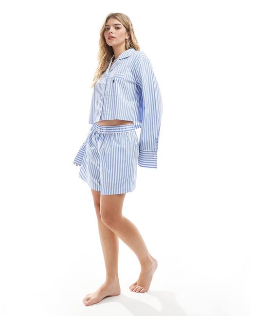 Polo Ralph Lauren Blue Striped Crop Shirt And Boxer Pyjama Set