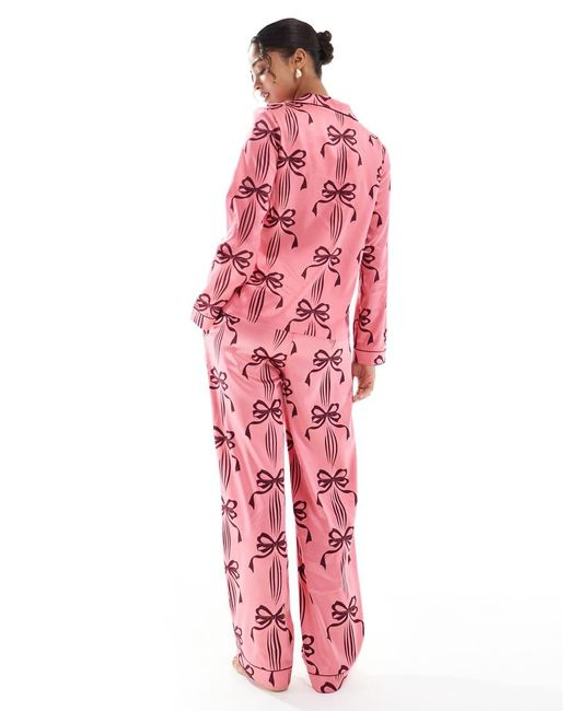Chelsea Peers Pink Satin Long Sleeve Revere Pajama Set