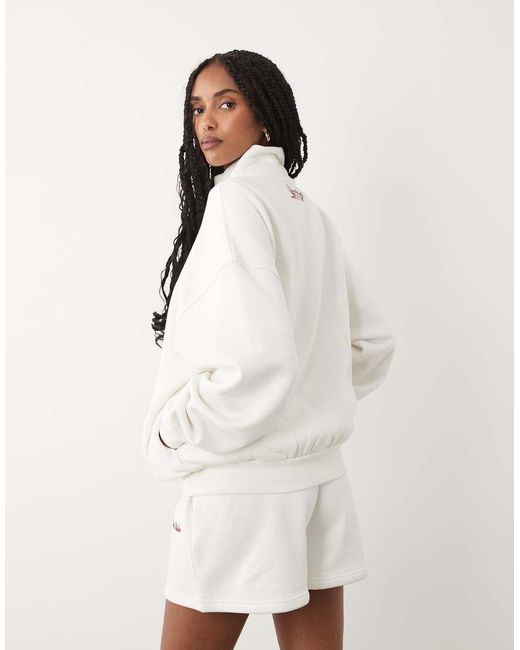 Six Stories Natural 'just Married' Jersey High Neck Zip Through Jumper