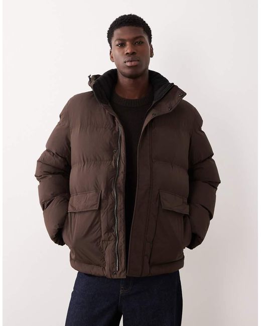 SELECTED Brown Nylon Puffer Jacket for men