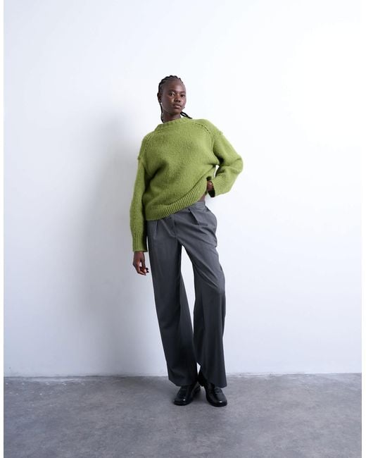 TOPSHOP Green Knitted Wool Blend Fluffy Exposed Seam Easy Jumper