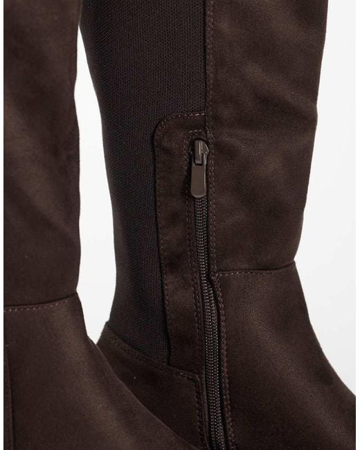 SEQWL Brown Twirl Faux Suede Chunky Knee Boots
