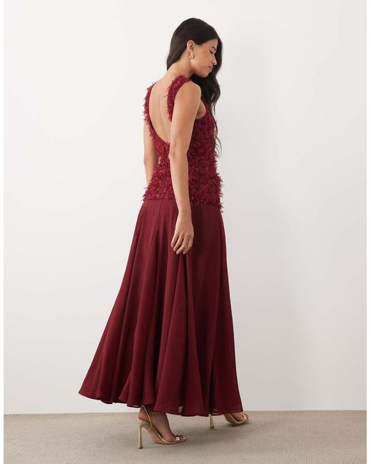 ASOS Red Fluffy Knit Bodice Maxi Dress With Chiffon Skirt