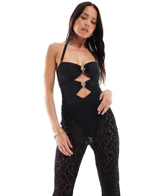 New Look Black Swirl Trim Cut Out Swimsuit