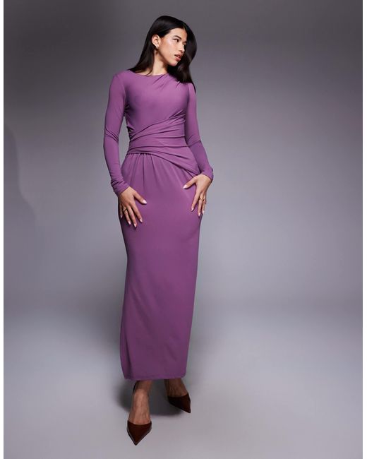 ASOS Women's Purple Long Sleeve Drape Maxi Dress - coffeafoods.com