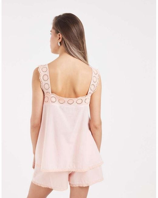 ASOS Pink Cotton Lace Trim Babydoll Top Co Ord