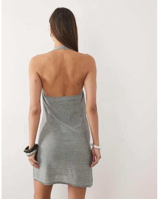 ASOS White Knitted Metallic Festival Cowl Mini Dress