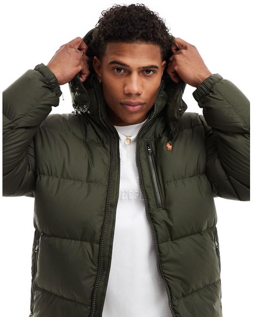 Polo Ralph Lauren Icon Logo Hooded Down Puffer Jacket in Black for Men Lyst