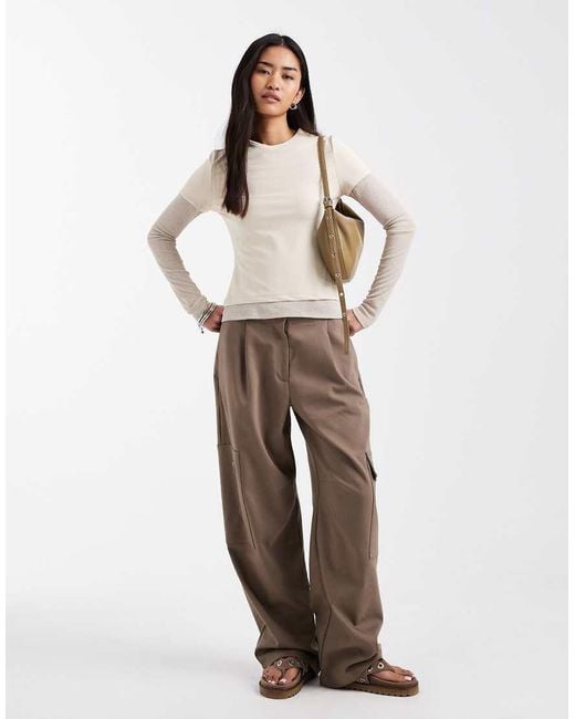 ASOS Natural Long Sleeve Mesh Double Layer Top