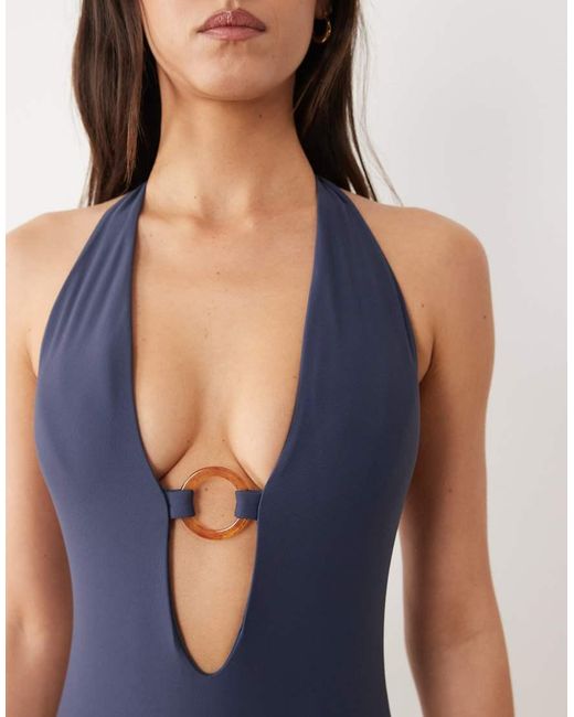 Abercrombie & Fitch Blue Plunge Halter Swimsuit